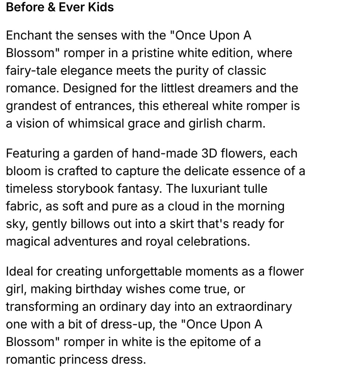 BEFORE AND EVER KIDS DRESS