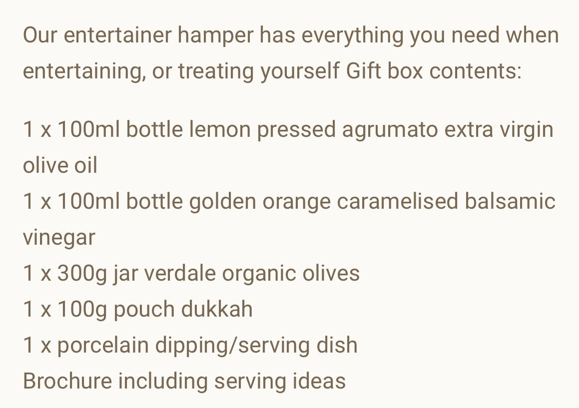 ENTERTAINING GIFT HAMPER (GRAMPIANS OLIVE AND CO