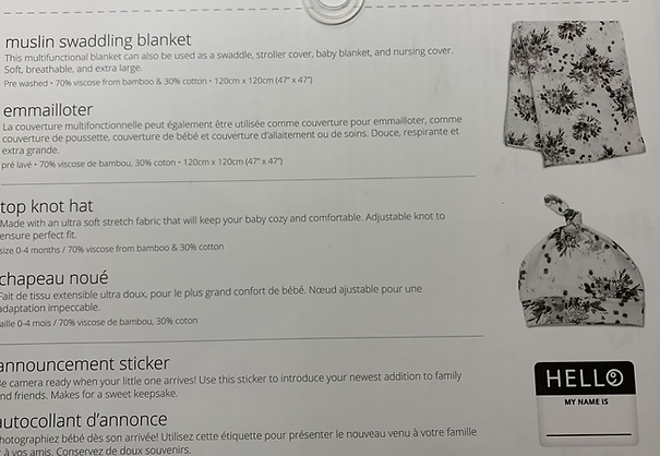 BABY BAMBOO HAT/SWADDLE/STICKER SET HELLO WORLD