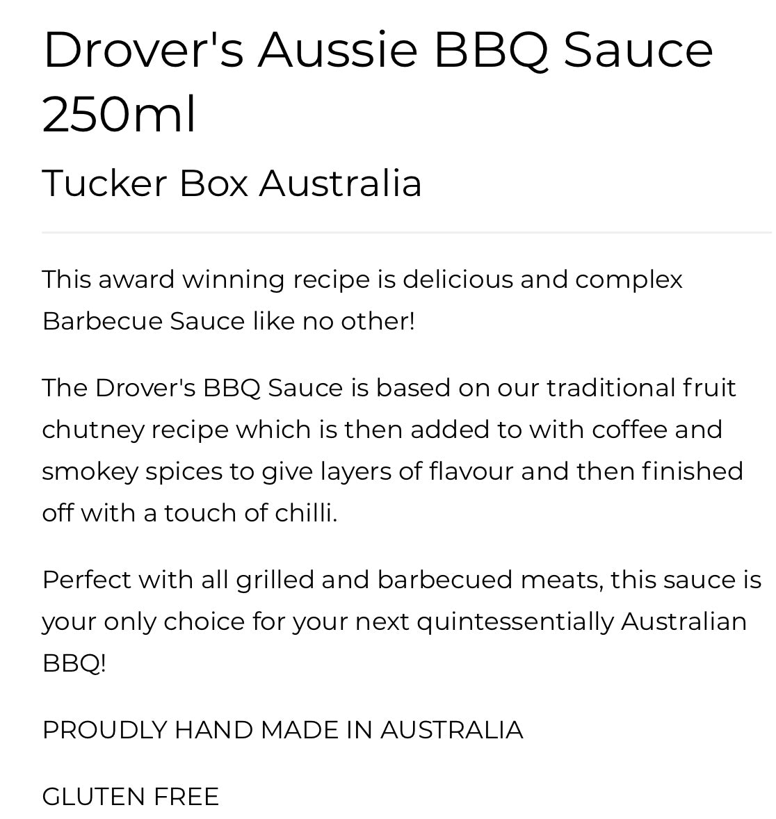 DROVERS BBQ SAUCE 250ml