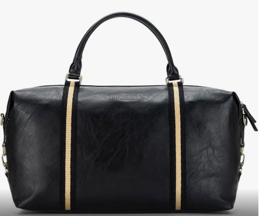 BLACK VEGAN LEATHER OVERNIGHT BAG