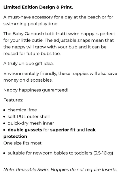 BABY GANOUSH SWIM NAPPY *assorted colours