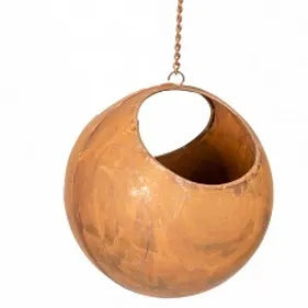 SMALL RUST BALL PLANTER WITH CHAIN